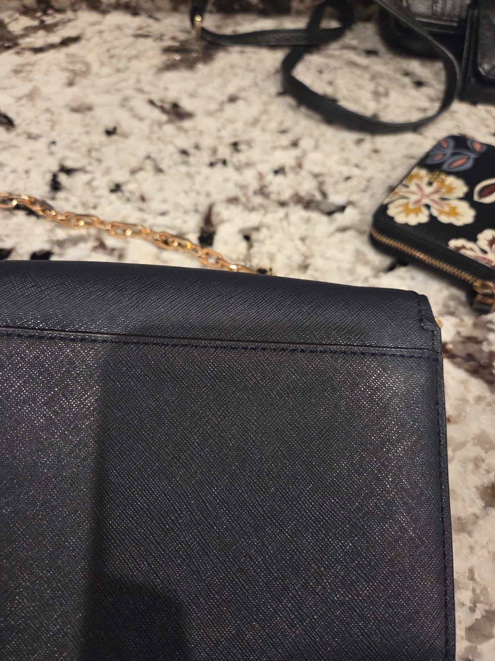 Tory Burch Deep Navy Saffiano Crossbody Bag with Black Floral Zip Wallet - Picture 5 of 9